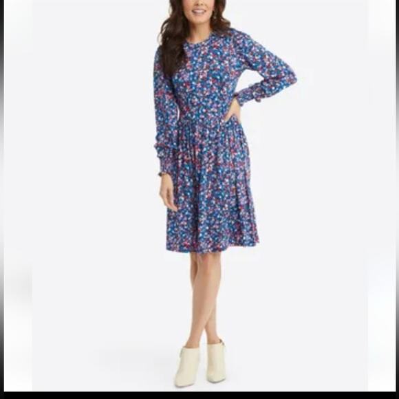 Draper James Ditsy Floral Kitty Ruffled Long Shift Dress Pink Blue Size Small - Picture 14 of 14